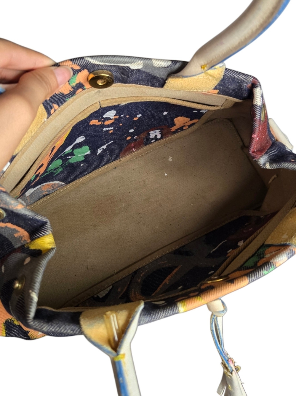 Y2k Dooney & Burke Canvas Satchel Tote with Paint-Splatter Star Print ! - Picture 6 of 7